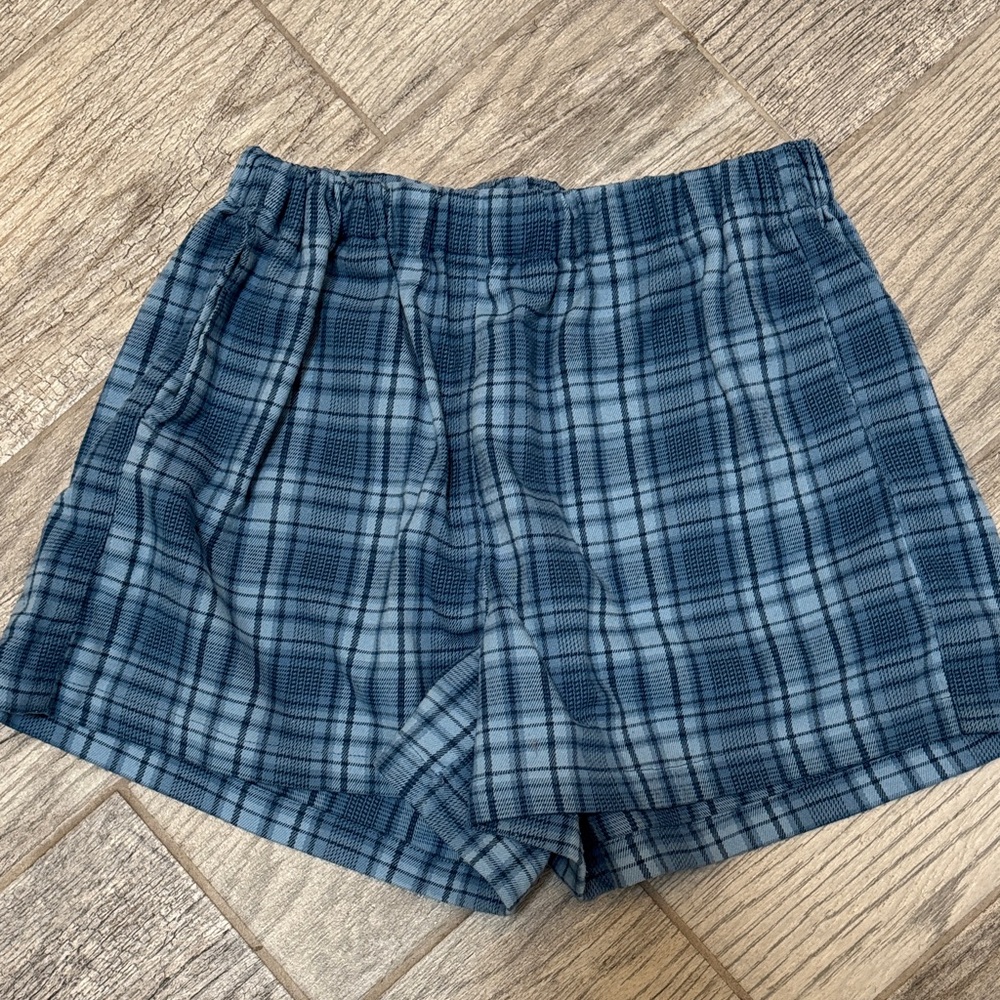 Brandy Melville Blue Plaid High Waist Shorts